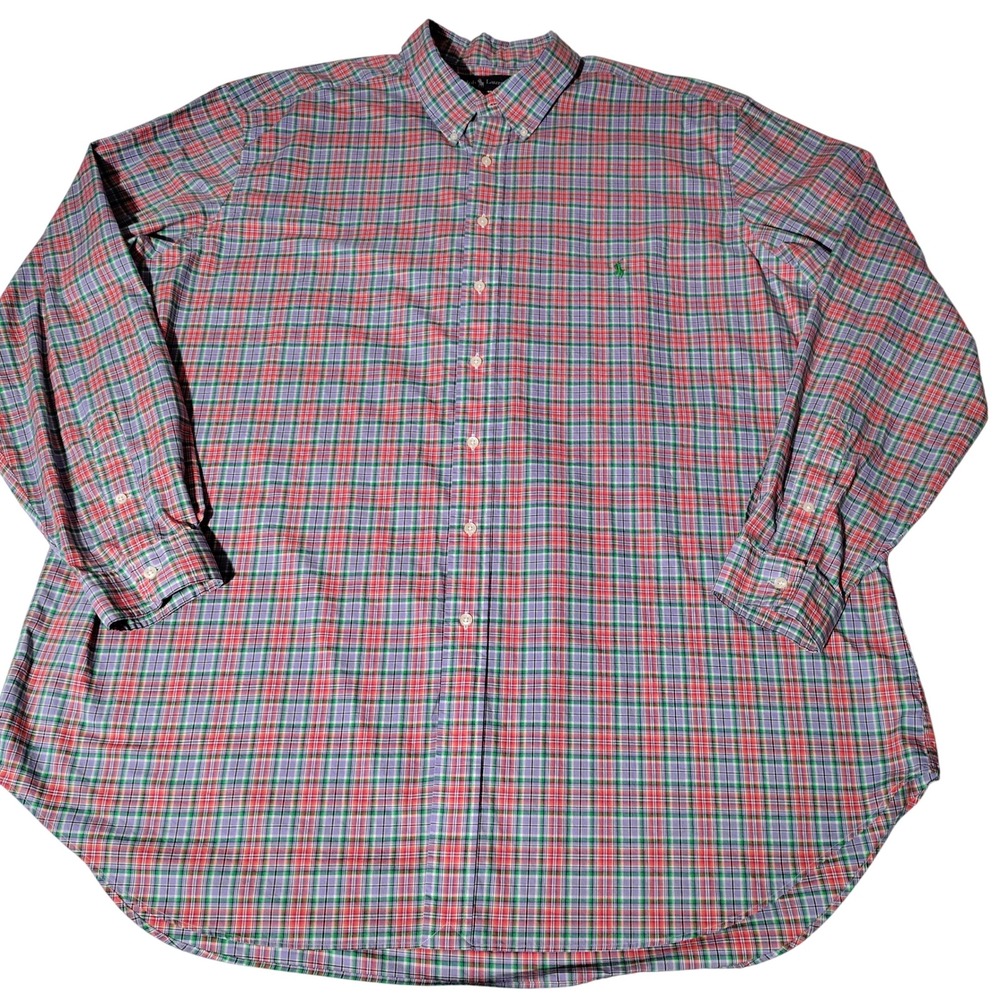Ralph Lauren Mens 3XLT Classic Fit Plaid Button Down Shirt Multi Color Cotton